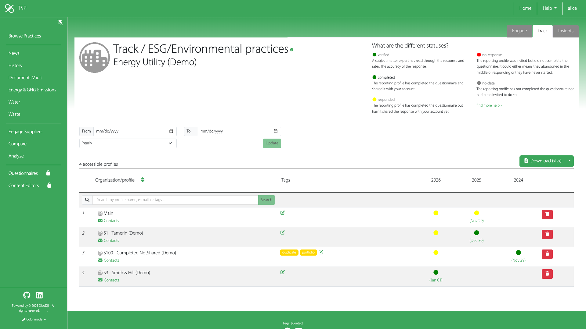 screenshot of accessible responses dashboard