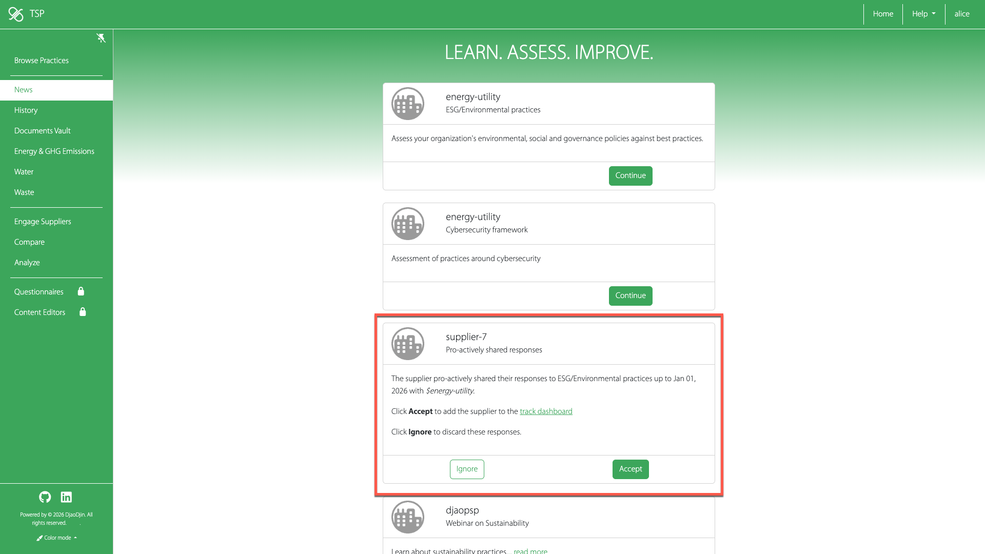 screenshot of engage dashboard